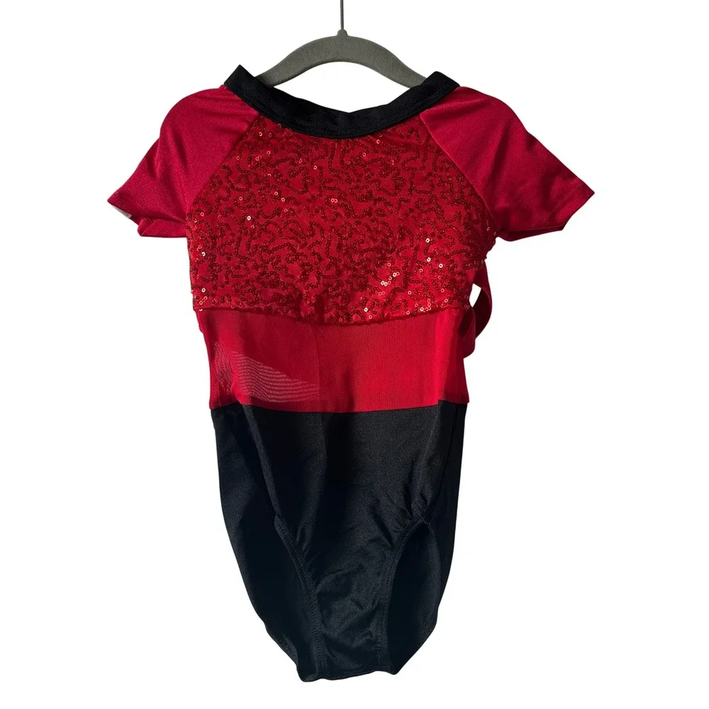 Weissman Kids Red Black Sequin Mesh Dance Gymnastics Leotard XSC Performance